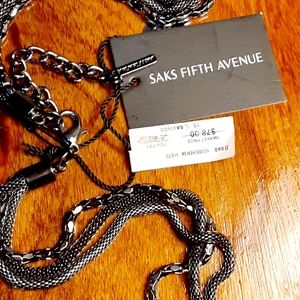 Saks Fifth Avenue gunmetal long dress necklace